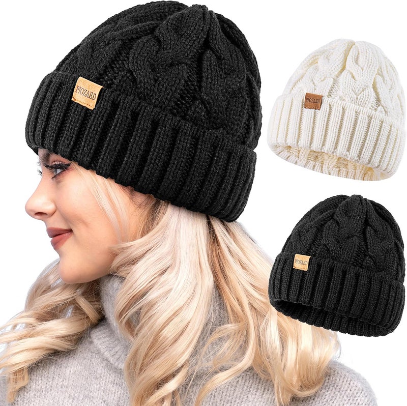 PIOZAED Womens Winter Knitted Beanie Hat Knit Warm Skull Cap Skull Cap Beanie for Women 2 Packs - Image 1